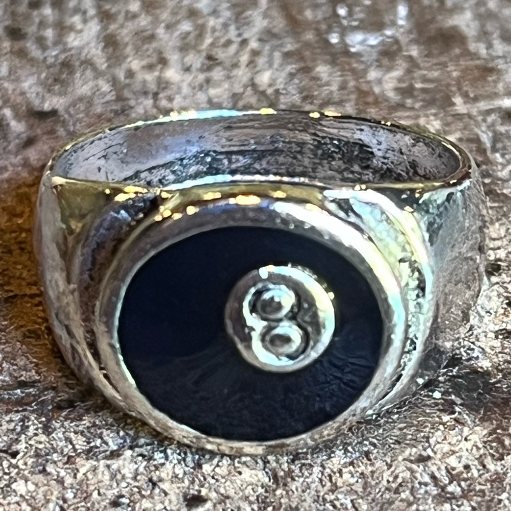 Rat Pack Accessory. 8 ball pinky men’s ring. Silver Tone.